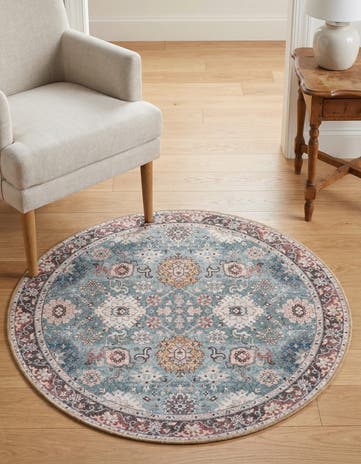 Green Washable Timeless Round Rug