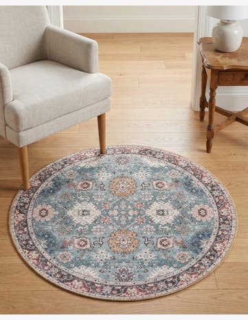 Green Washable Timeless Round Rug