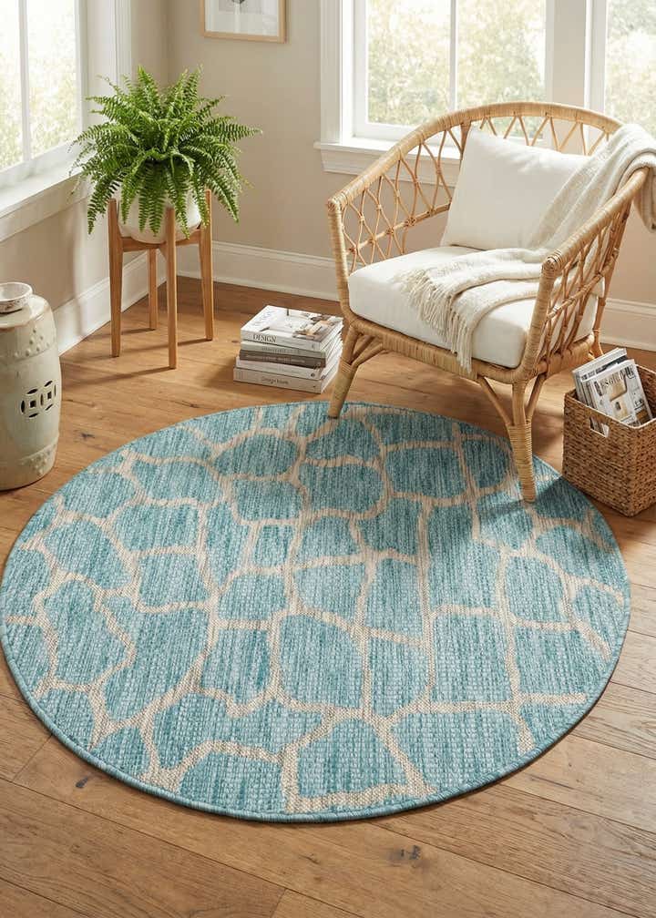 4' x 4' Easy-Clean Safari Indoor / Outdoor Round Rug