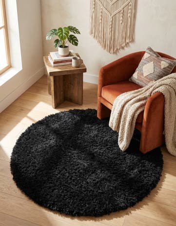 Onyx Black Infinity Shag Round Rug