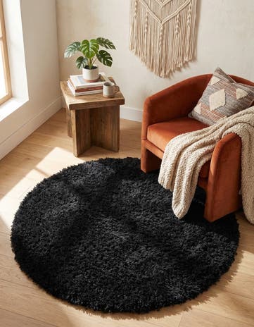 Onyx Black Infinity Shag Round Rug
