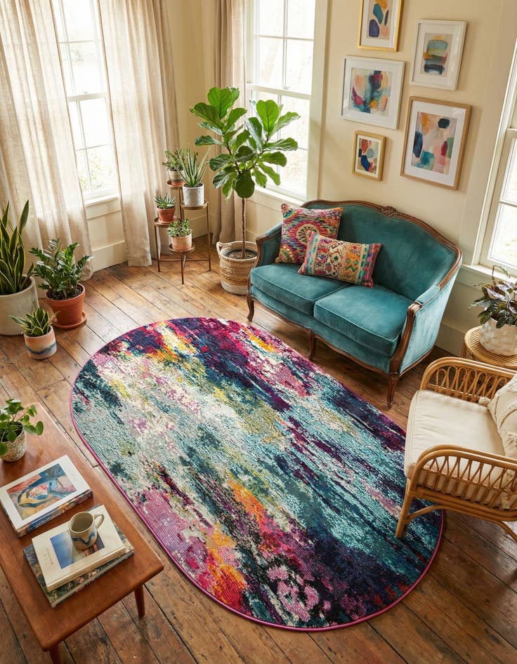 Detail image of 4' 1 x 6' 1 Washable Theia Oval Rug