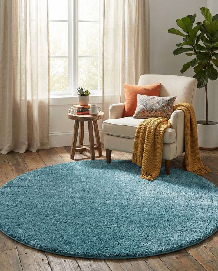 6' x 6' Soft Solid Shag Round Rug