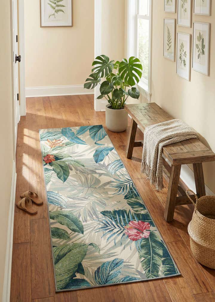 2' 7 x 7' Easy-Clean Botanical Indoor / Outdoor Runner Rug