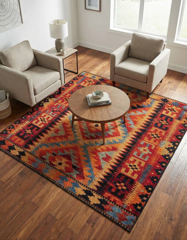 Detail image of 6' x 6' Washable Tribal Indoor / Outdoor Square Rug