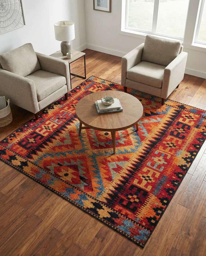 6' x 6' Easy-Clean Tribal Indoor / Outdoor Square Rug
