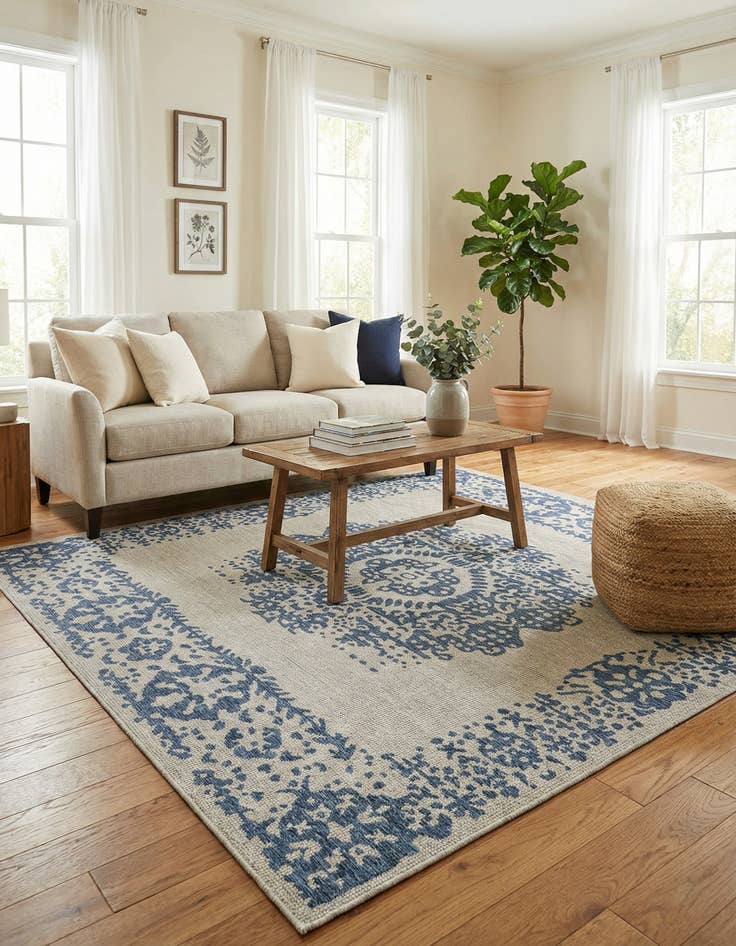 Detail image of 10' x 10' Washable Traditional Indoor / Outdoor Square Rug