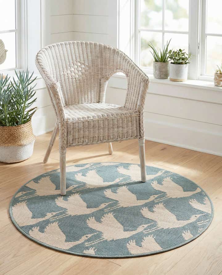 3' x 3' Easy-Clean Coastal Indoor / Outdoor Round Rug