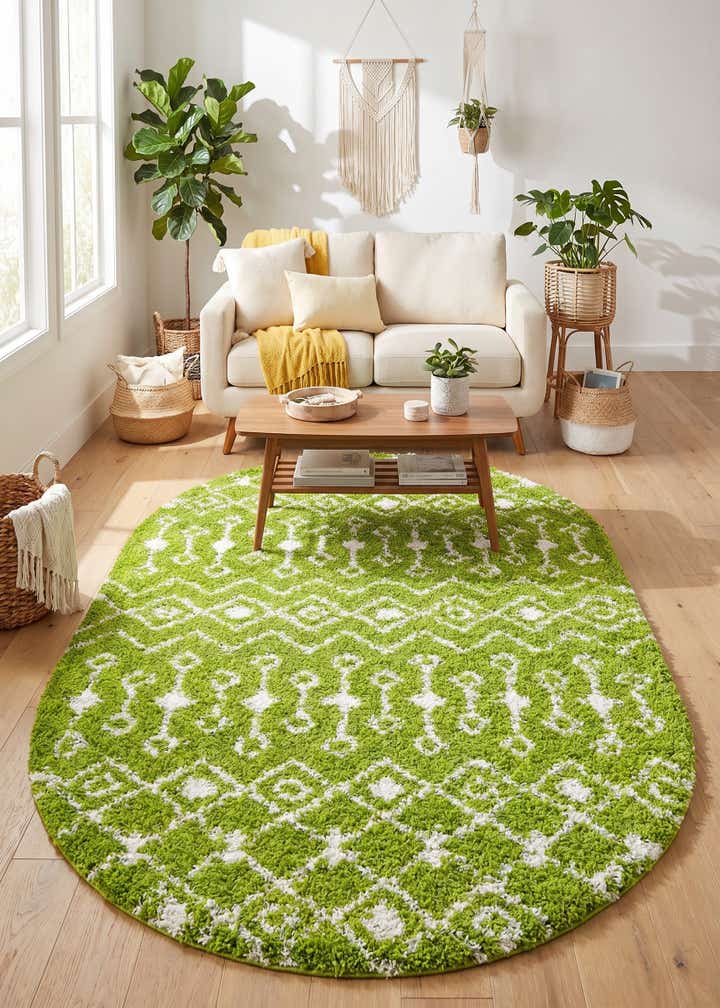 5' 3 x 8' Moroccan Trellis Shag Oval Rug