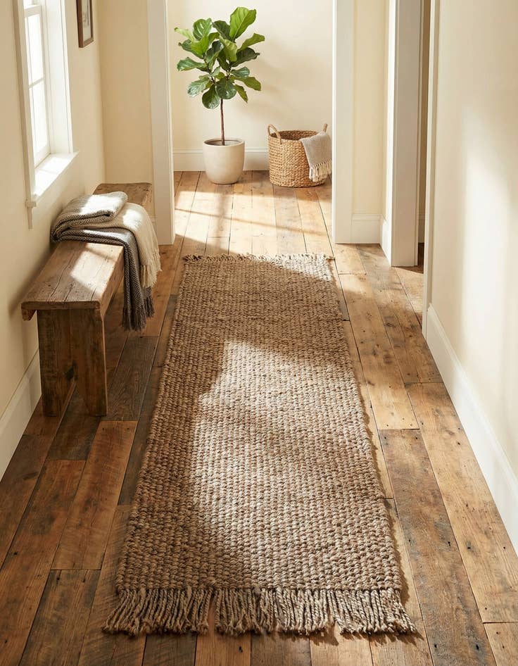 Detail image of 2' 7 x 6' 1 Hand Woven Chunky Jute Runner Rug