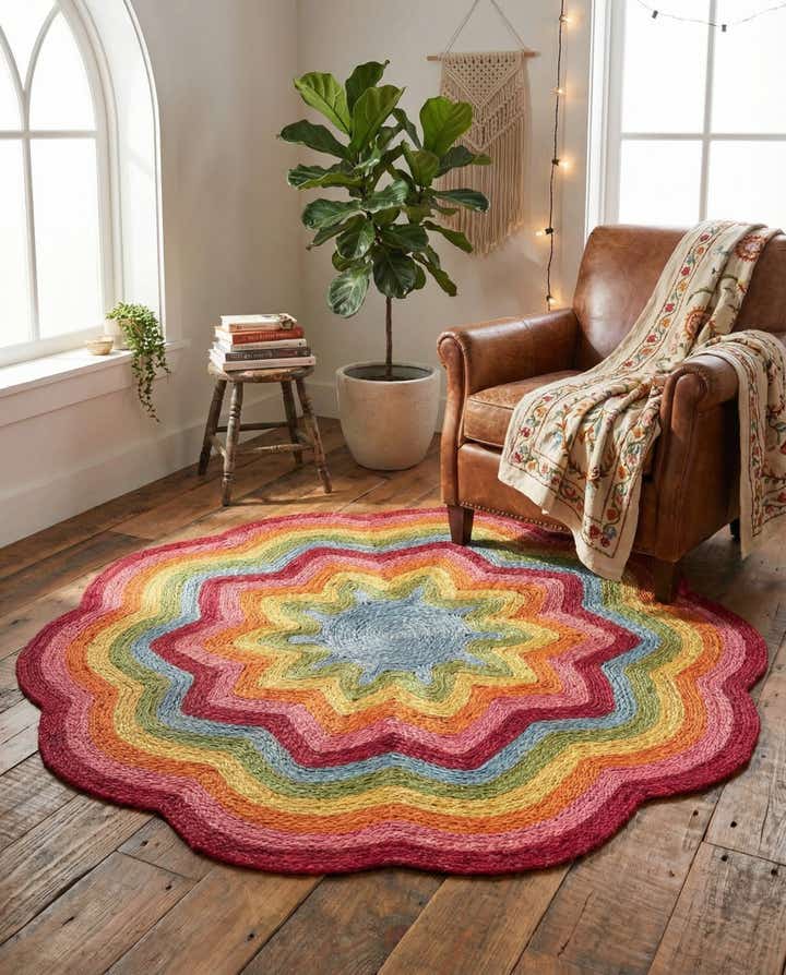 4' 1 x 4' 1 Hand Braided Happy Rugs Jawbreaker Poppy Round