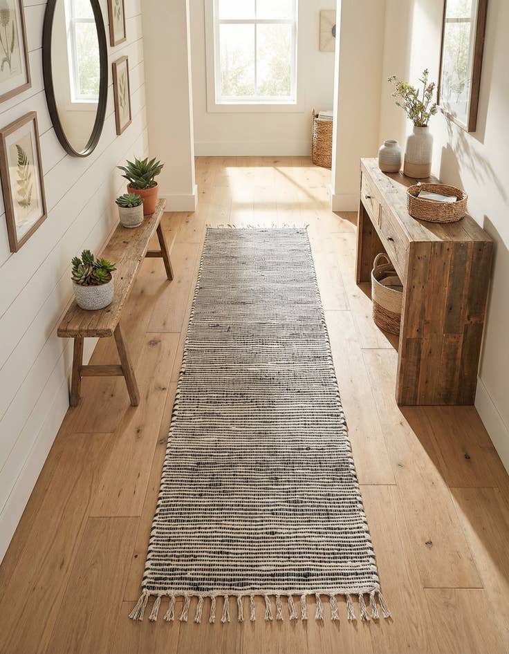 Detail image of 2' 7 x 10'  Hand Woven Chindi Jute Runner Rug