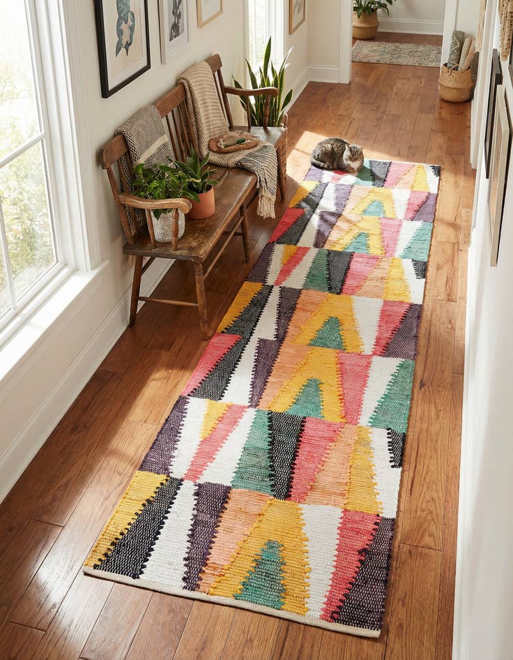 Detail image of  2' x 8'  Hand Braided Chindi Cotton Runner Rug