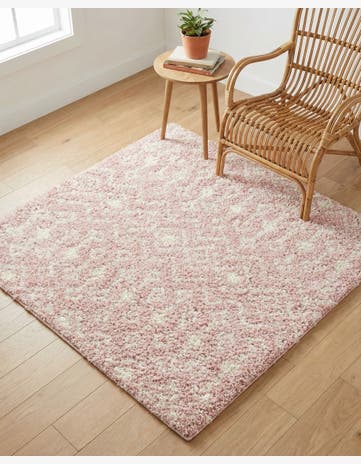 Light Pink Moroccan Trellis Shag Square Rug