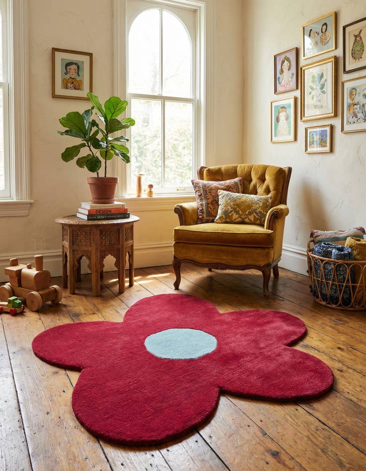 Detail image of 4' 1 x 4' 1 Happy Rugs Funky Flower Wool Round