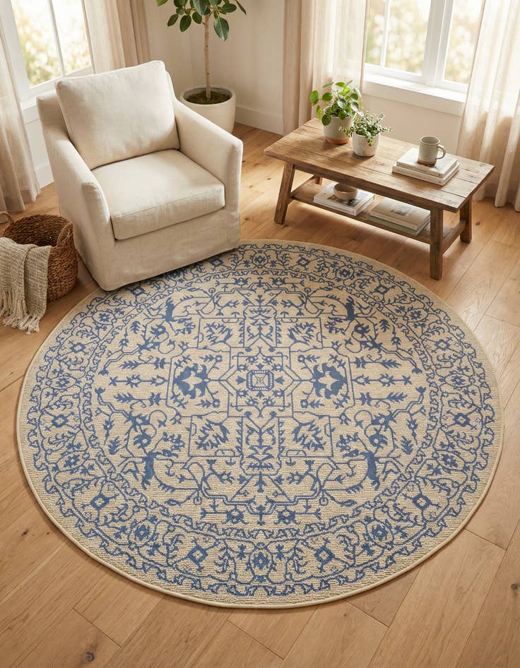 Detail image of 6' x 6' Washable Botanical Indoor / Outdoor Round Rug