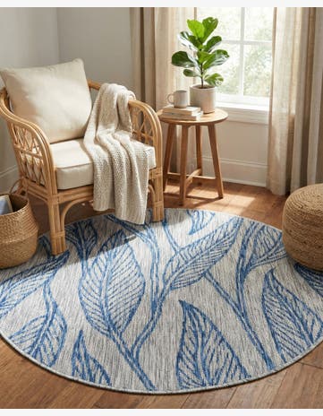 4' x 4' Easy-Clean Botanical Indoor / Outdoor Round Rug