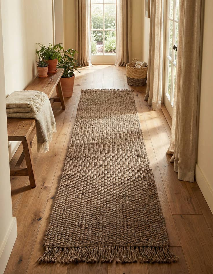 Detail image of 2' 7 x 10' Hand Woven Chunky Jute Runner Rug