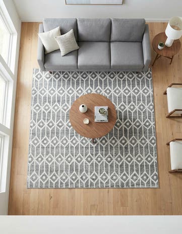 Gray Lattice Trellis Square Rug