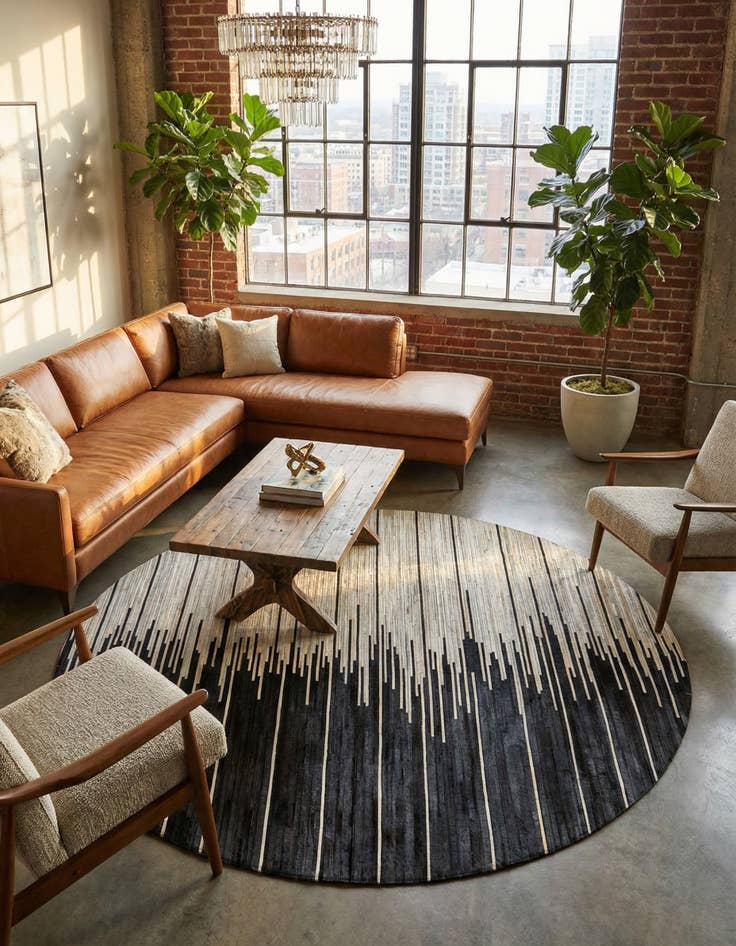 Detail image of 7' 10 x 7' 10 Cowhide Leather Round Rug