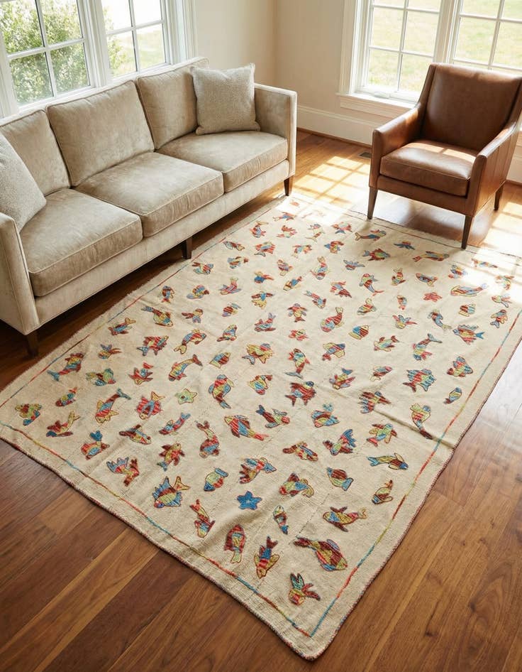 Detail image of 6' x 7' 7 Hand Woven Kilim Suzani Wool Square Rug