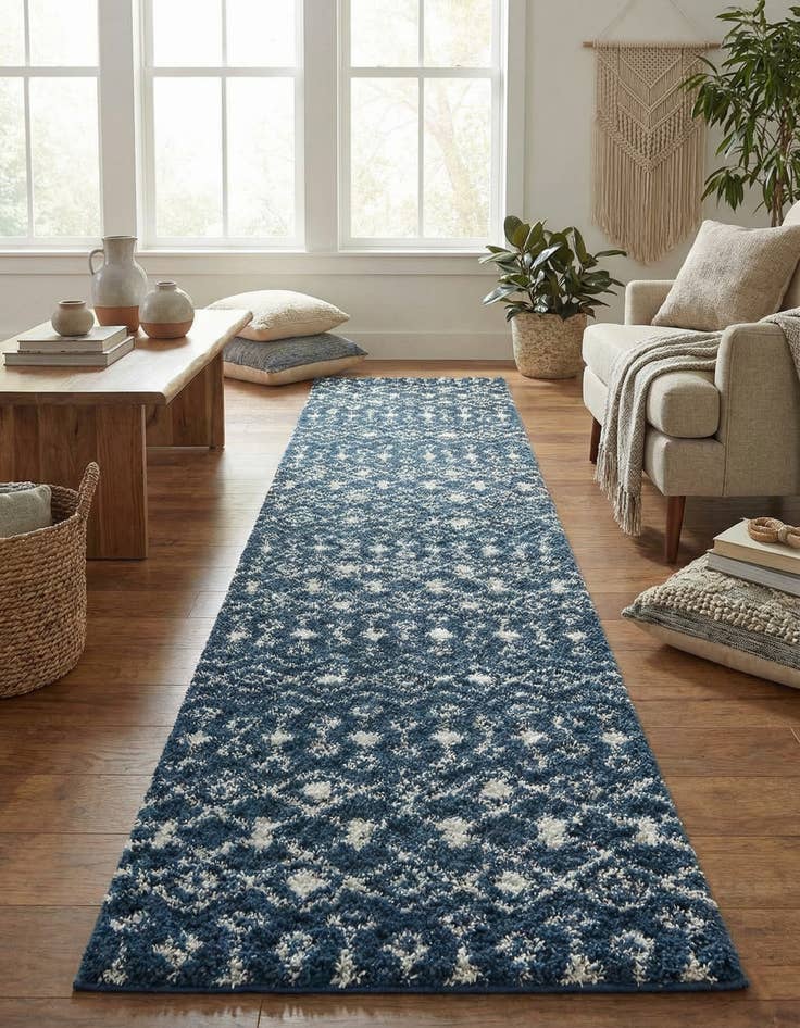 Detail image of 3' 3 x 16' 5 Moroccan Trellis Shag Runner Rug