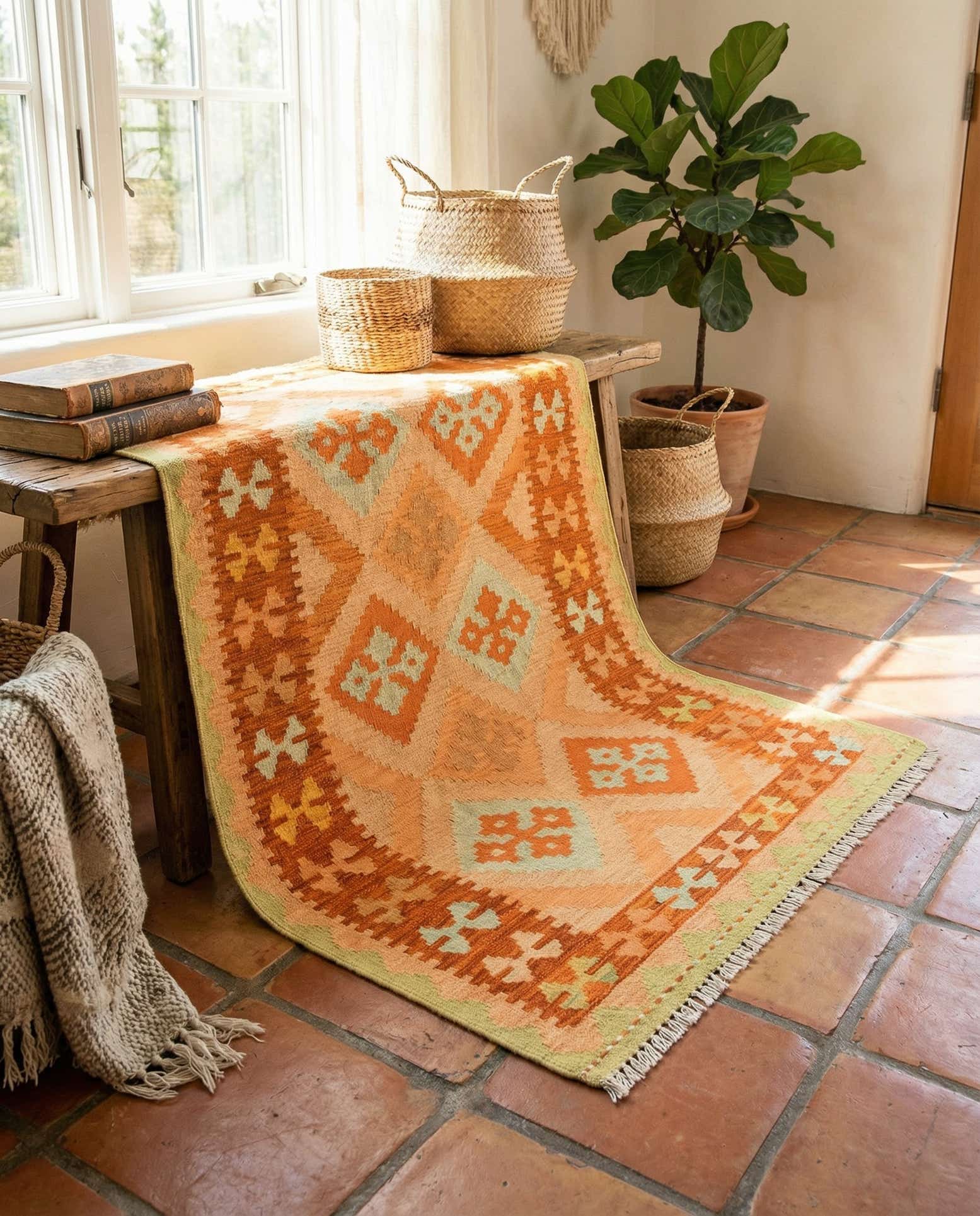 3' x 4' 10 Hand Woven Kilim Waziri Wool Rug