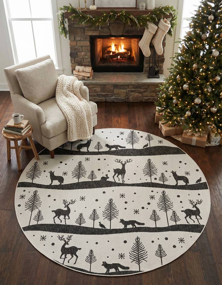 Detail image of 7' 10 x 7' 10 Washable Holiday Indoor / Outdoor Round Rug