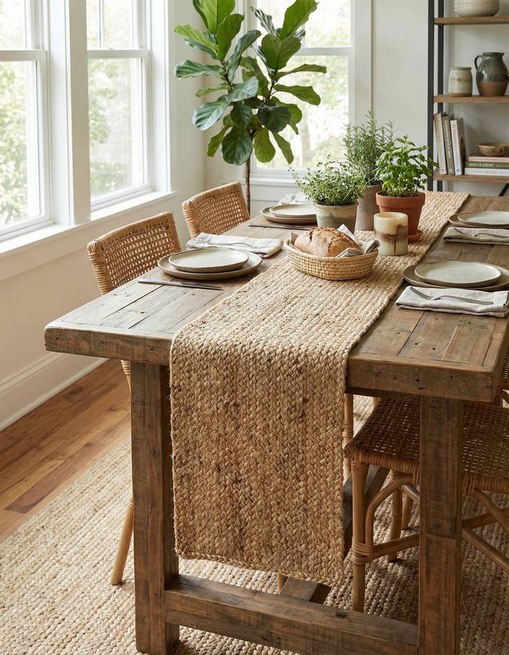 Detail image of 1' 2 x 10' Handmade Braided Jute Table Runner Rug