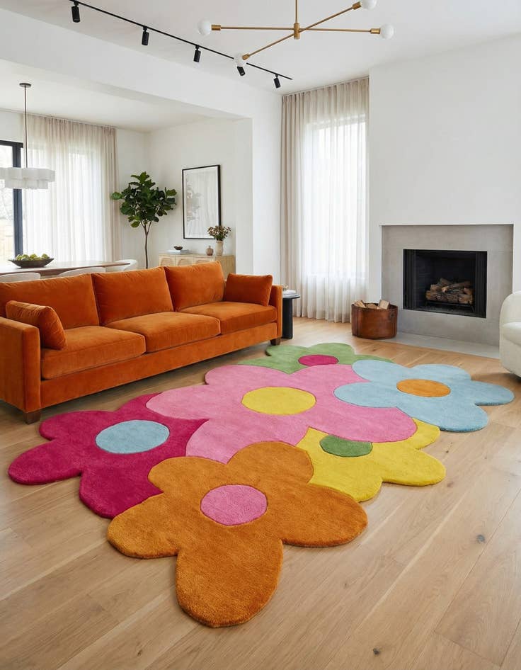 Detail image of 5' 7 x 8' Happy Rugs Fluffy Flowers Wool