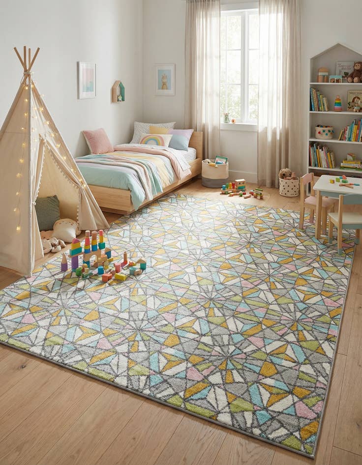 Detail image of 7' 10 x 10' Stained Glass Whimsy Kids Rug