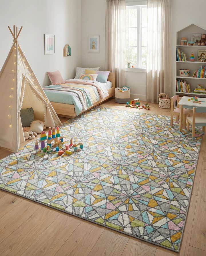 7' 10 x 10' Stained Glass Whimsy Kids Rug