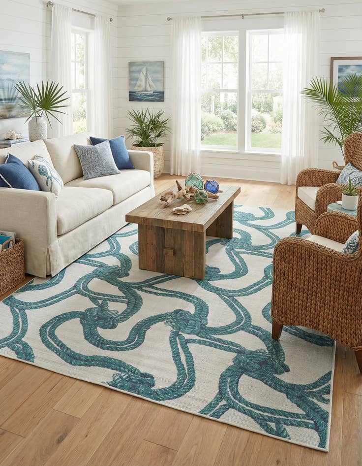 Detail image of 9' x 12'  Washable Coastal Indoor / Outdoor Rug