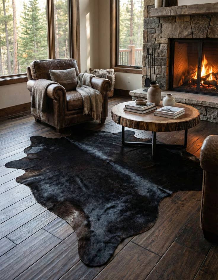 Detail image of 6' 2 x 6' 8 Cowhide Leather Square Rug