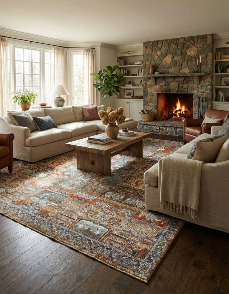 Detail image of 10' x 10'  Washable Traditional Indoor / Outdoor Square Rug