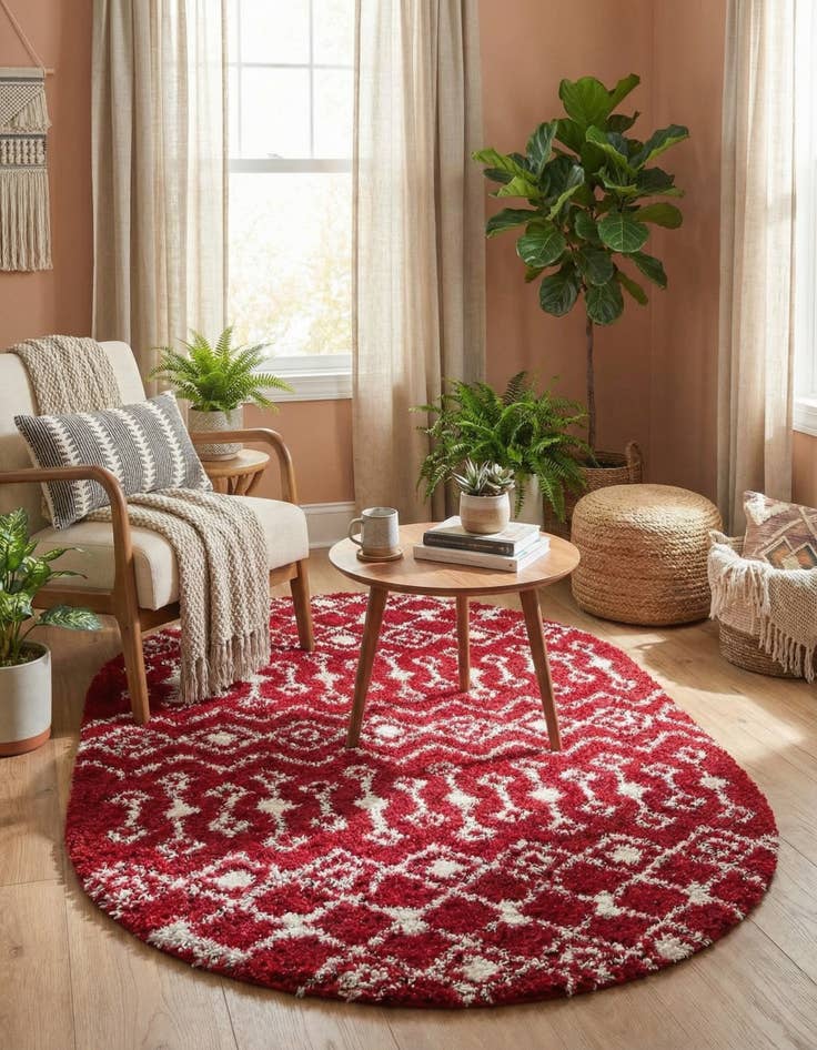 Detail image of 5' 3 x 8' Moroccan Trellis Shag Oval Rug