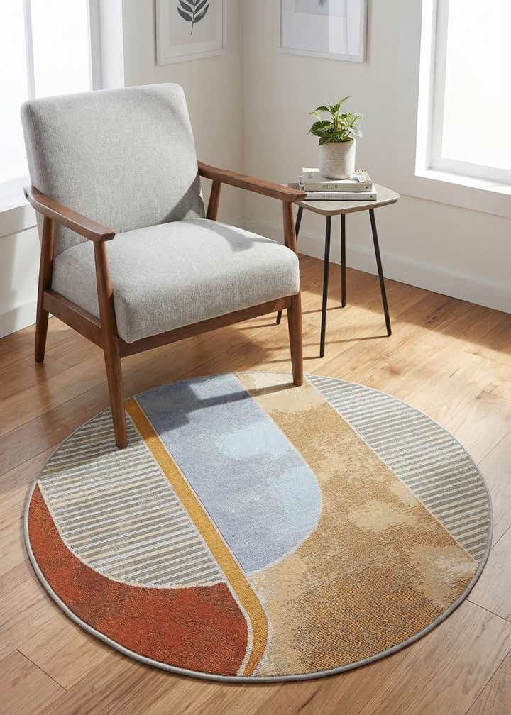 3' 3 x 3' 3 Easy-Clean Modern Indoor / Outdoor Round Rug