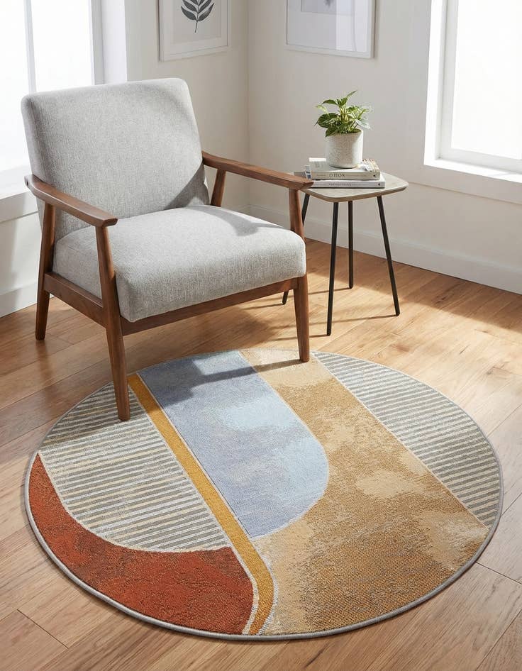 Detail image of 3' 3 x 3' 3 Easy-Clean Modern Indoor / Outdoor Round Rug