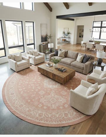 Pink Easy-Clean Aztec Indoor / Outdoor Round Rug