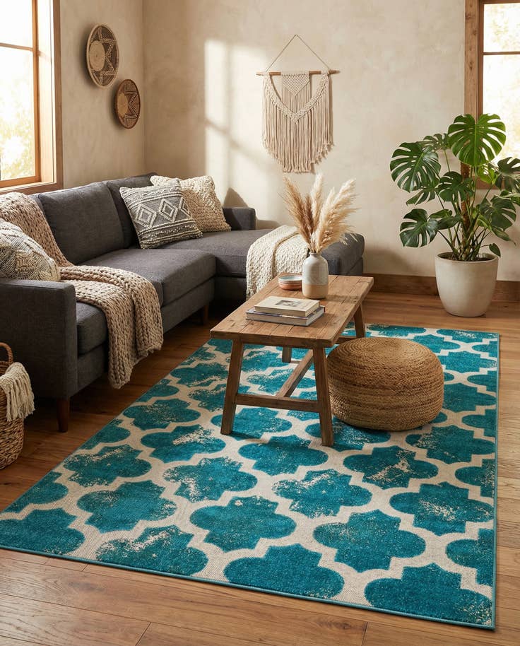 Detail image of 5' x 8' Easy-Clean Trellis Indoor / Outdoor Rug