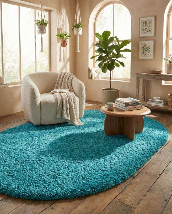 7' 10 x 10' Solid Shag Oval Rug