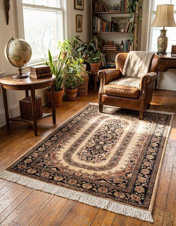 3' 3 x 5' Hand Knotted Kashmir Oriental Wool Rug