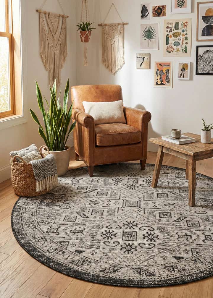 5' 3 x 5' 3 Easy-Clean Aztec Indoor / Outdoor Round Rug