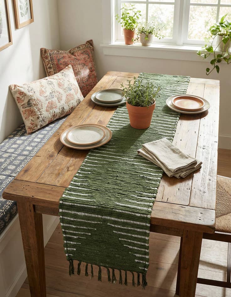 Detail image of 1' 2 x 8' Hand Woven Chindi Cotton Table Runner Rug