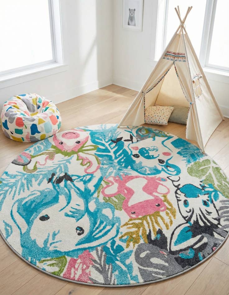 Detail image of  6' x 6' Animals Whimsy Kids Round Rug