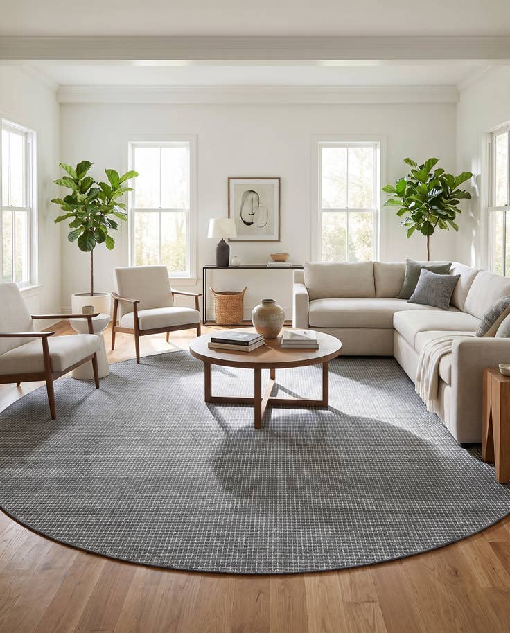 Detail image of 13' x 13' Easy-Clean Checkered Indoor / Outdoor Round Rug