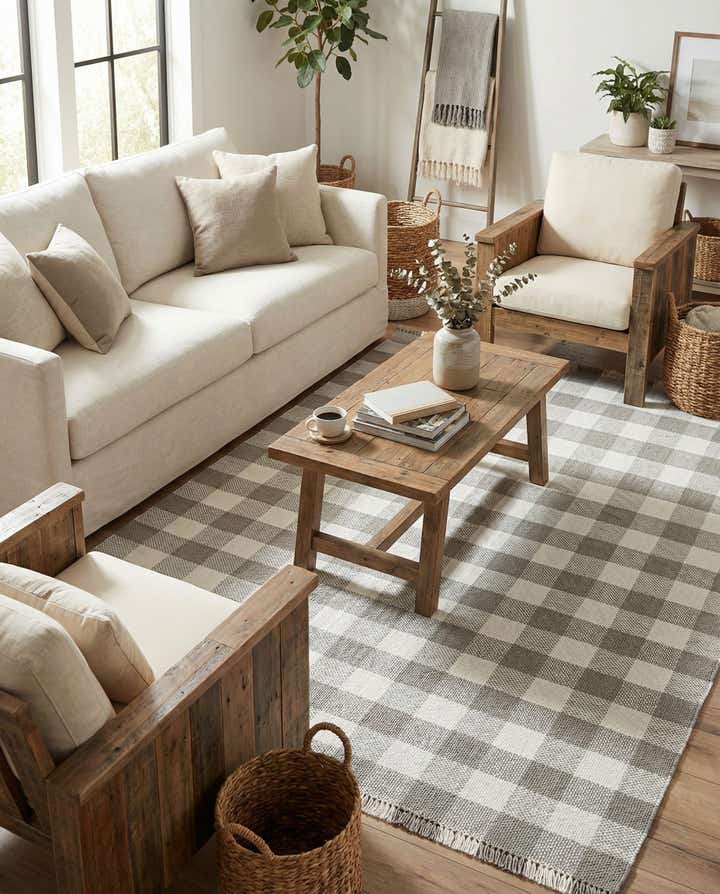 7' 10 x 10' Easy-Clean Eco Plaid Washable Indoor / Outdoor Rug