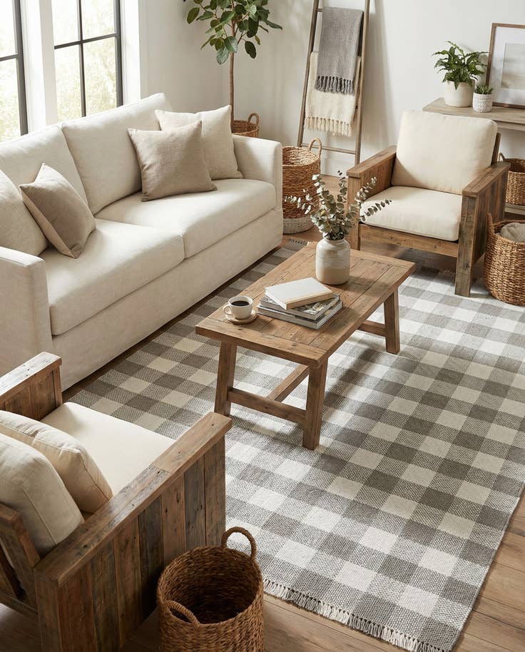 Detail image of 7' 10 x 10' Easy-Clean Eco Plaid Washable Indoor / Outdoor Rug