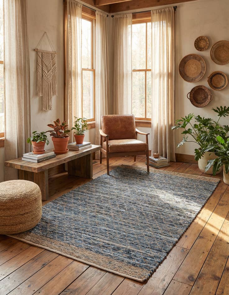 Detail image of 6' 1 x 9' Hand Woven Chindi Trellis Rug