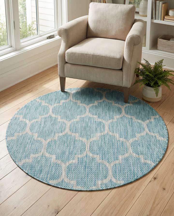 4' x 4' Easy-Clean Lattice Indoor / Outdoor Round Rug